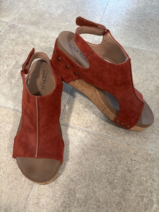 Corkys Shoes - Corkys Rust Suede Cork Wedge studded slingback Sandals size 10